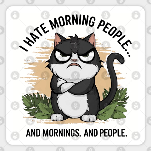 Funny Grumpy Morning Cat for Sarcastic Introverts who Hate Morning People Magnet by Shirts by Jamie